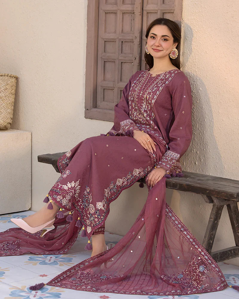 Allys 3pc Unstitched Luxury Lawn Embroidered Suit