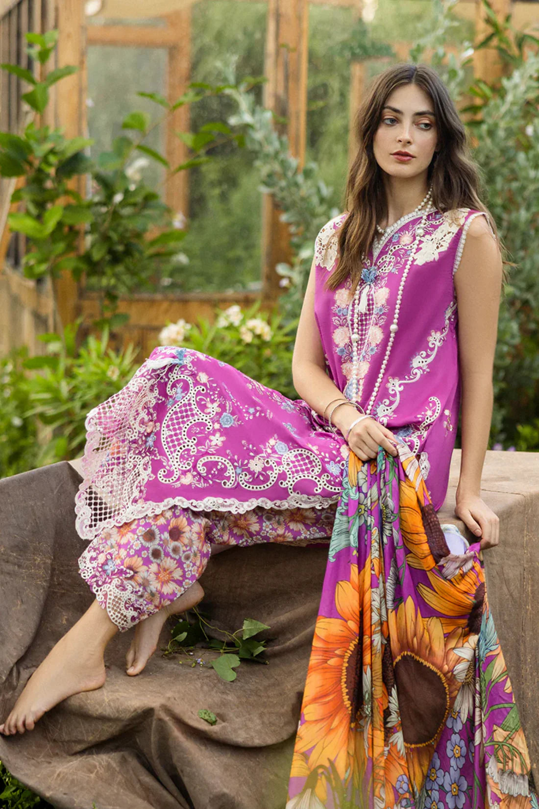 Muhsq 3PC Unstitched Luxury Lawn Chikenkari Heavy Embroidered Suit