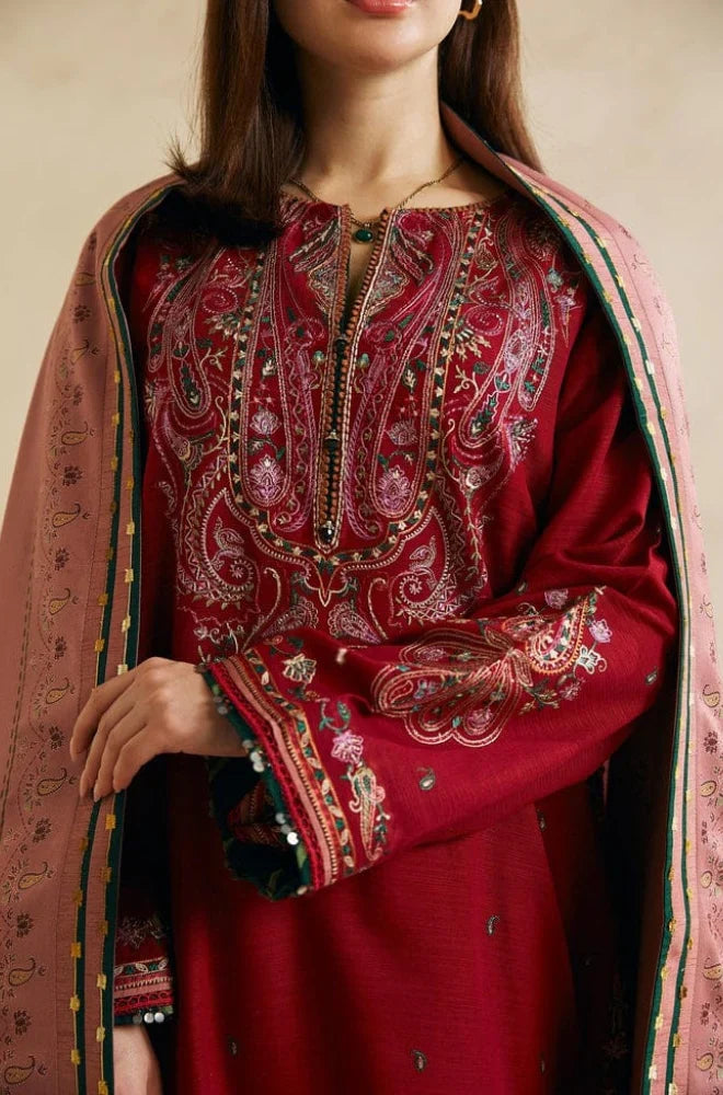 Zara Shahjahan 010 Unstitched Luxury Dhanak Heavy Embroidered 3PC Suit