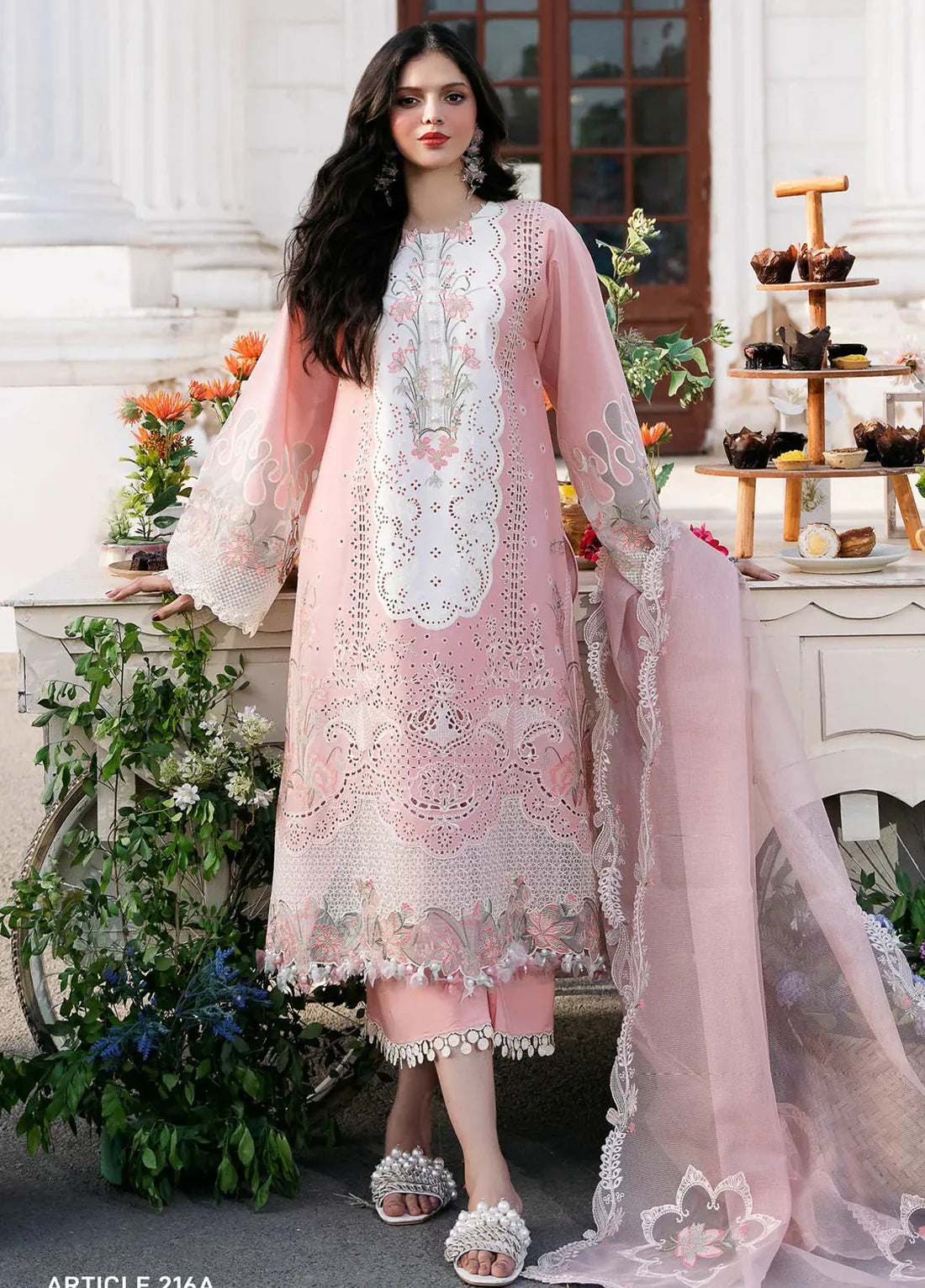 Bin Ilyas 3PC Unstitched Lawn Heavy Embroidered Suit With Emb Organza Dupatta