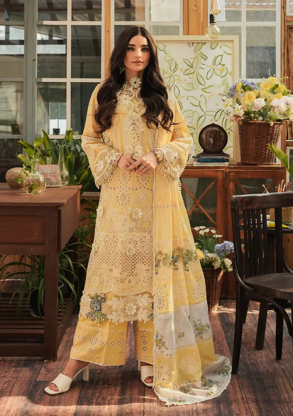 Kahf 3PC Unstitched Lawn Heavy Chikenkari Embroidered Suit With Ready To Wear Dupatta