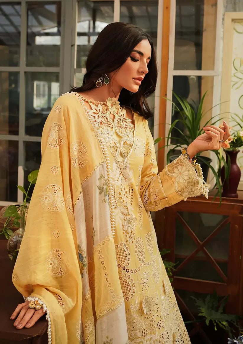 Kahf 3PC Unstitched Lawn Heavy Chikenkari Embroidered Suit With Ready To Wear Dupatta
