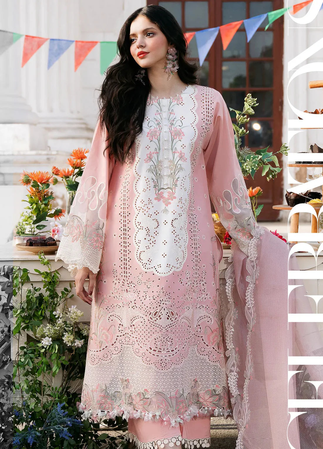 Bin Ilyas 3PC Unstitched Lawn Heavy Embroidered Suit With Emb Organza Dupatta