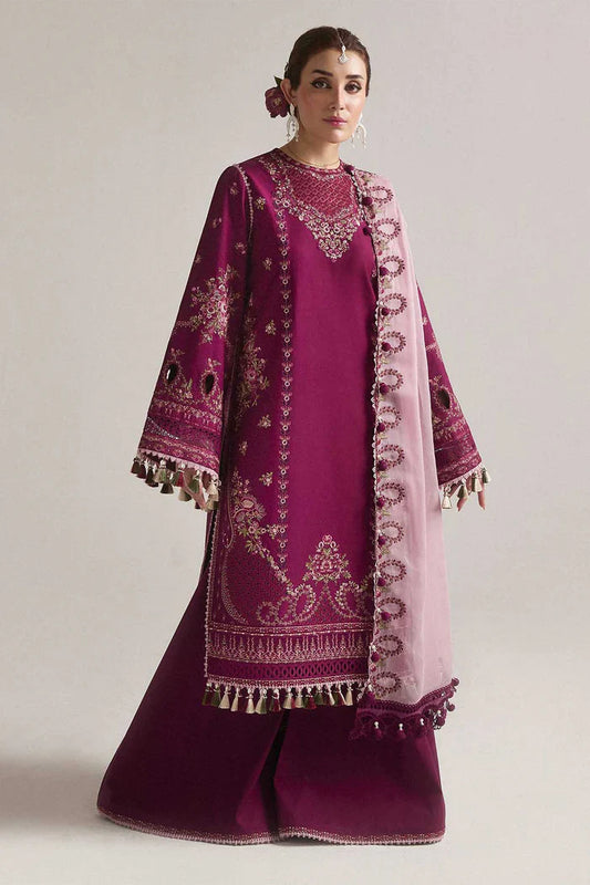 Hussain Rehar 017 Unstitched Luxury Dhanak Heavy Chikenkari Embroidered 3PC Suit
