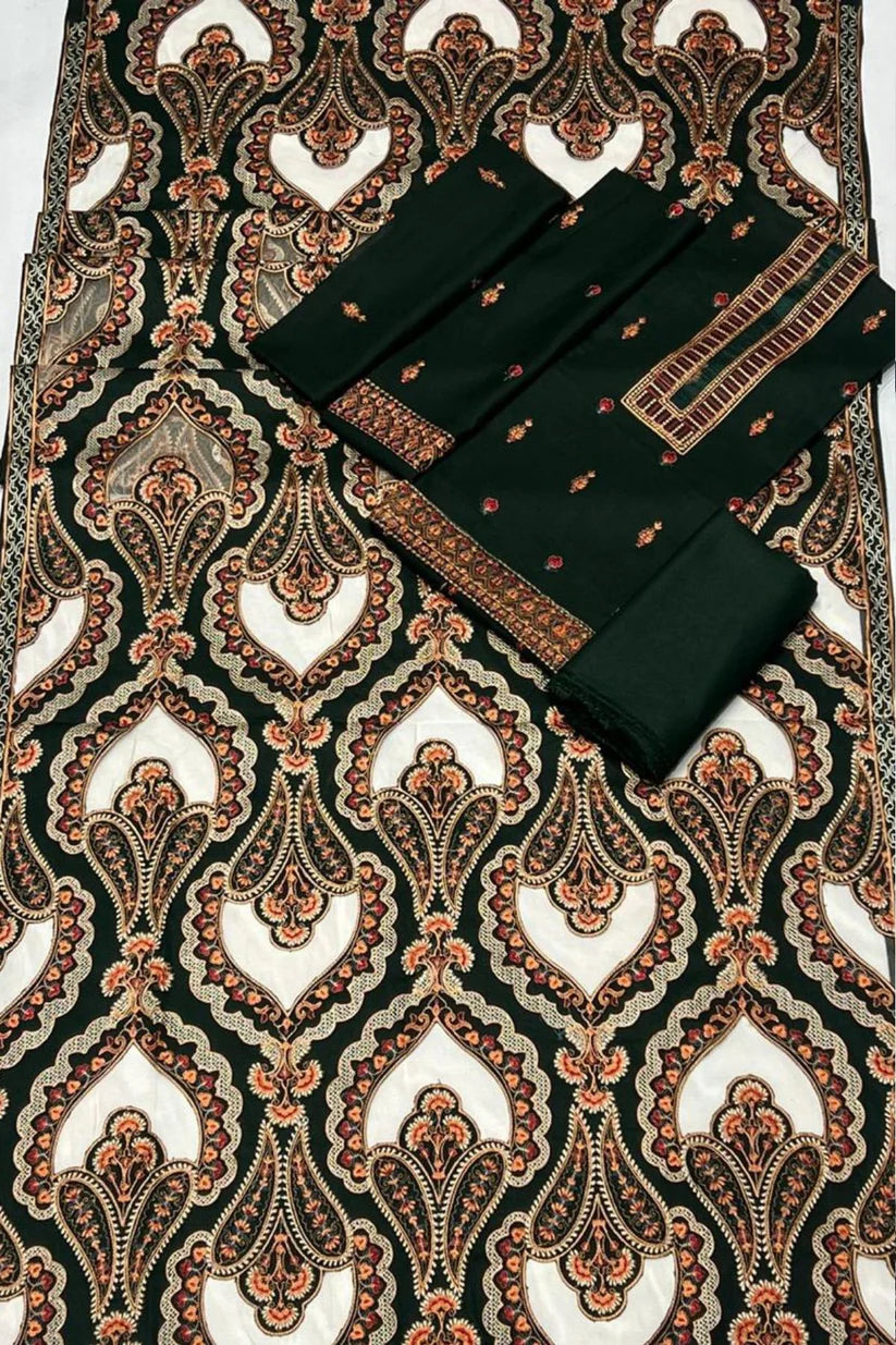 Bareeze  1672 Green Unstitched Luxury Dhanak Heavy Embroidered 3PC Suit With Laser Cut Shawl