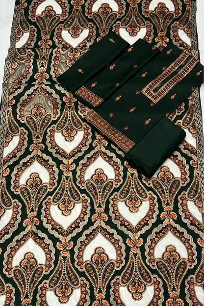 Bareeze  1672 Green Unstitched Luxury Dhanak Heavy Embroidered 3PC Suit With Laser Cut Shawl