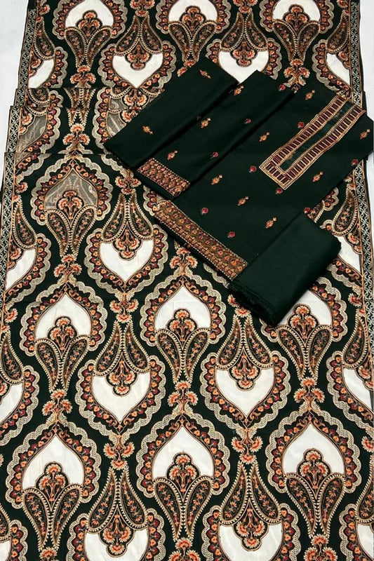 Bareeze  1672 Green Unstitched Luxury Dhanak Heavy Embroidered 3PC Suit With Laser Cut Shawl