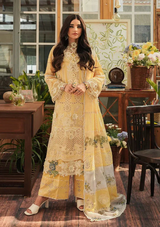 Kahf 3PC Unstitched Lawn Heavy Chikenkari Embroidered Suit With Ready To Wear Dupatta